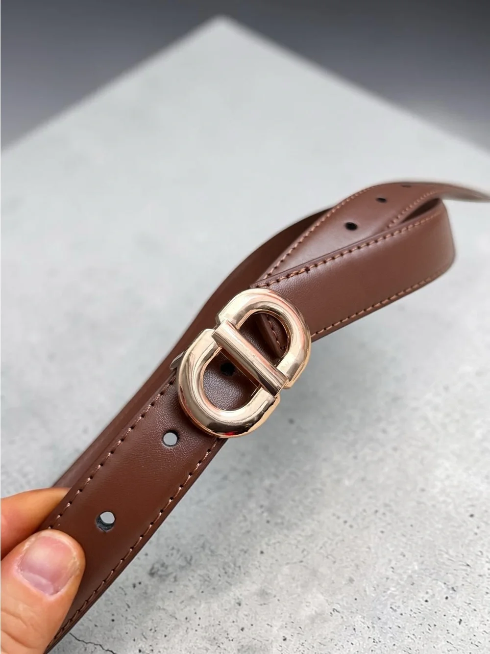 Brown Leather women Belt with Gold Buckle